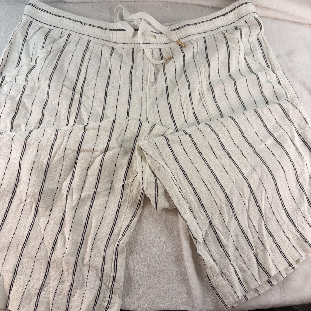 Land 'N Sea White & Black Striped Linen Blend Wide Leg Pants Coastal Grandma 2X